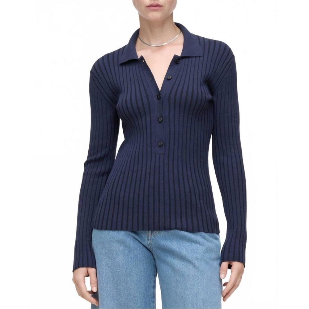 Closed Ribbed Long Sleeve Polo Shirt Sz Small